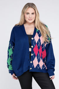 Plus V Neck Button Front Cardigan