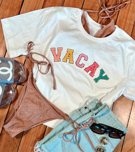 Varsity Font Colorful "Vacay" Softstyle Tee