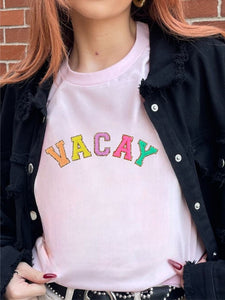 Varsity Font Colorful "Vacay" Softstyle Tee