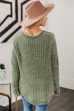 Women Long Sleeve Round Hem Cable Knit Sweater