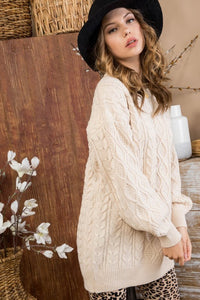 Boyfriend Style Long Cable Knit Sweater