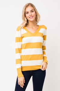 Striped Pullover V Neck Sweater